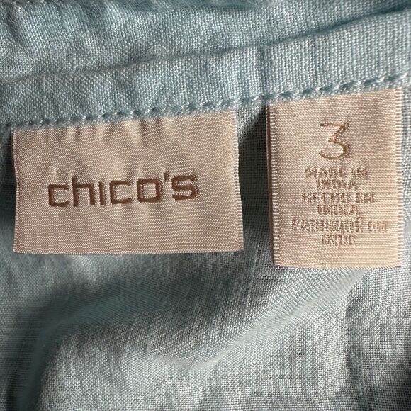 Chico's 100% Linen Jacket Size 3 US X Large 16 Blue Zip Up 3/4 Sleeve Coat Top - Picture 5 of 7